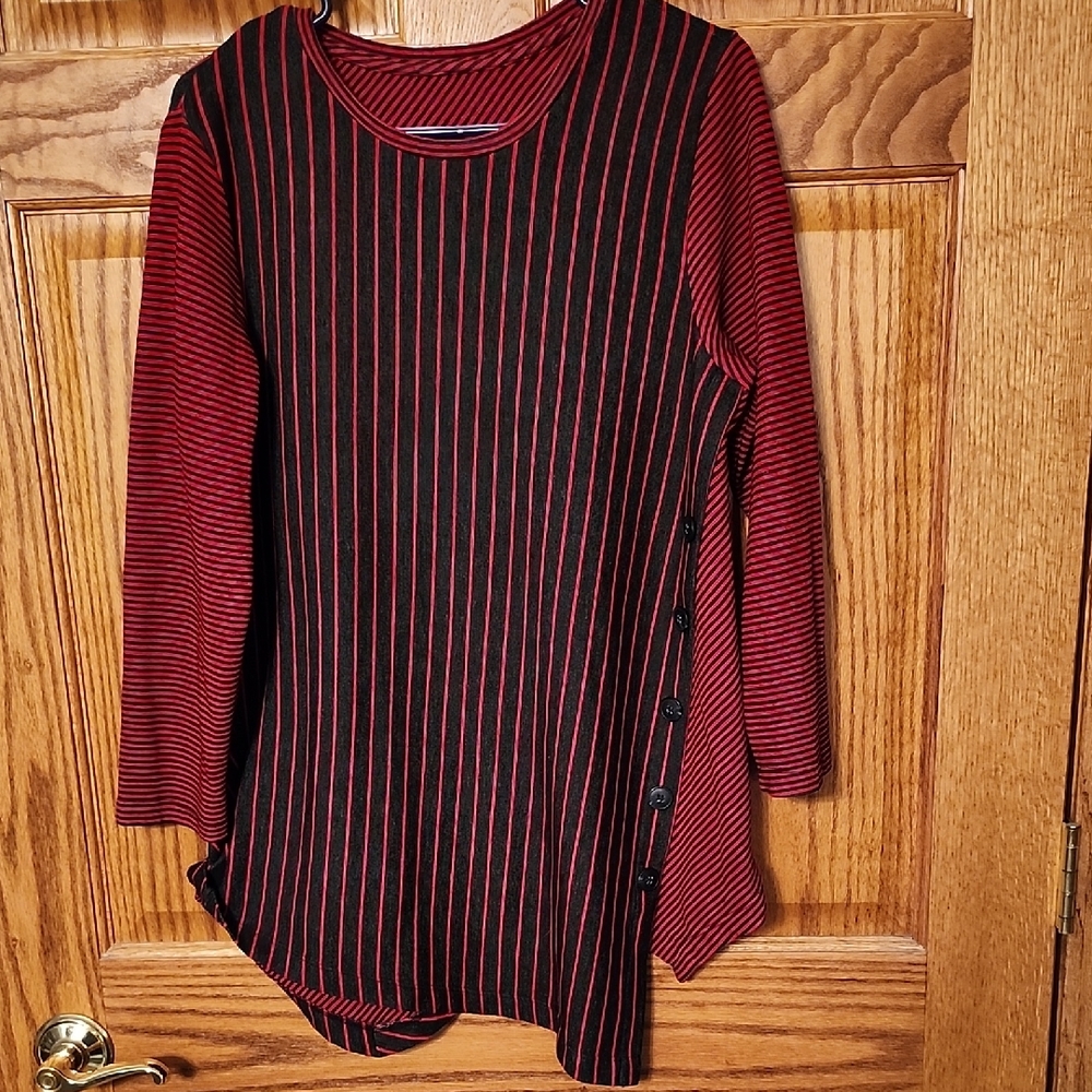 Red and Black Striped Long Sleeve Top Size M